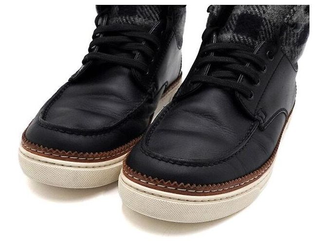Louis Vuitton Black Leather Wool Damier Pattern High-Top Men's Sneakers - view 5
