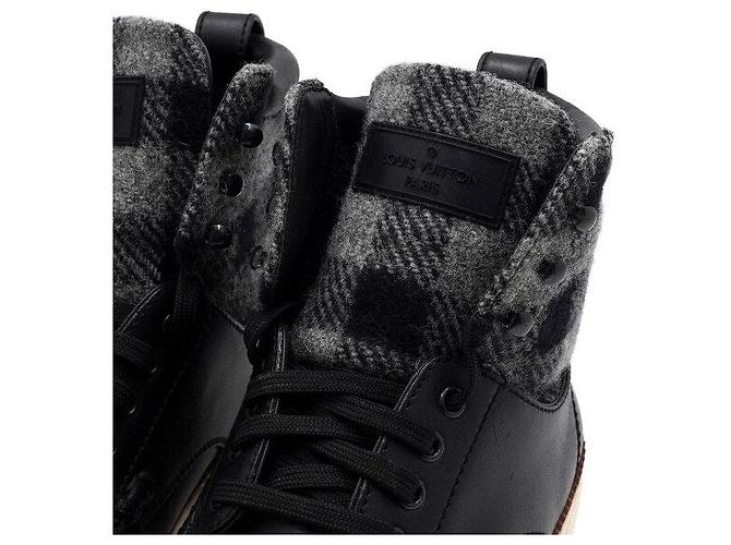 Louis Vuitton Black Leather Wool Damier Pattern High-Top Men's Sneakers - view 6