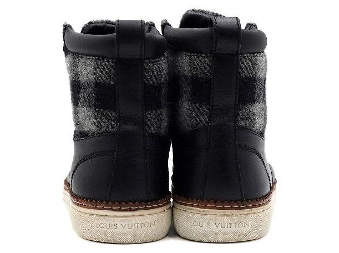 Louis Vuitton Black Leather Wool Damier Pattern High-Top Men's Sneakers - view 7