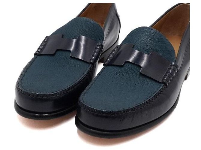 Hermès Mocassini in pelle di vitello blu navy da uomo - vista 5