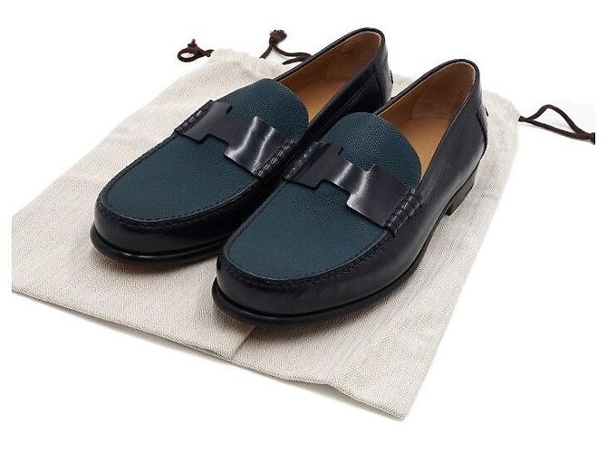 Hermès Mocassini in pelle di vitello blu navy da uomo - vista 8