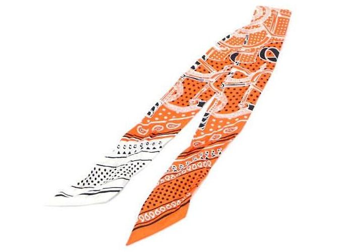Hermès Eperon d'Or Bandana Gris Perle Blanc Silk Twilly Scarf Weiß - Ansicht 3