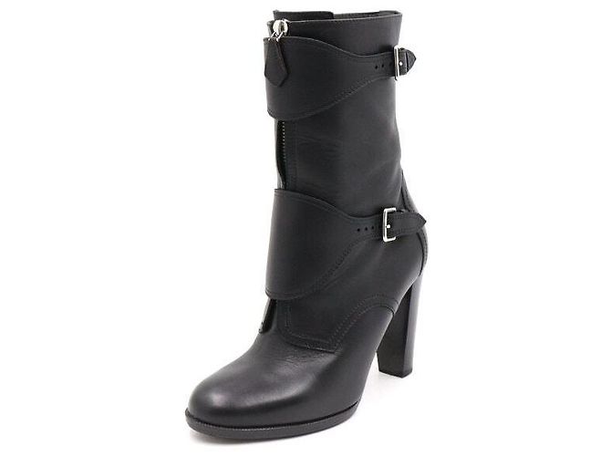 Hermès Black Leather Strap Ankle Boots - view 2