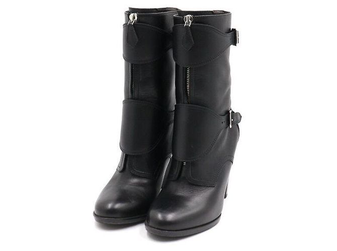 Hermès Black Leather Strap Ankle Boots - view 3