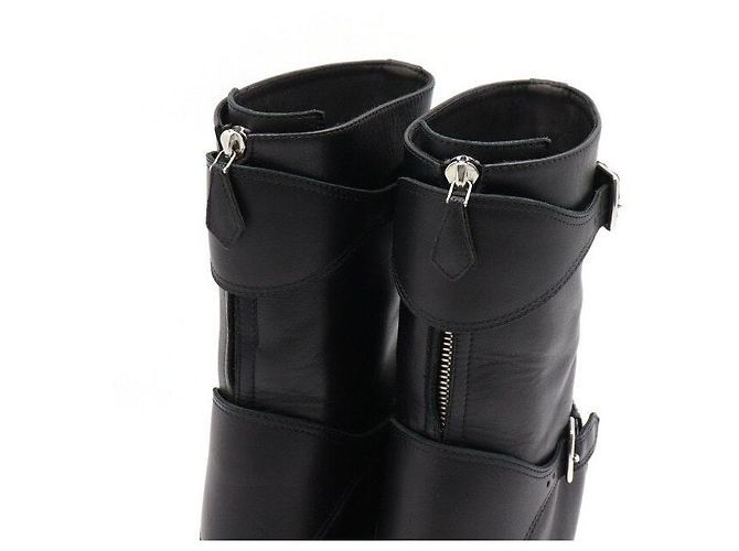 Hermès Black Leather Strap Ankle Boots - view 5