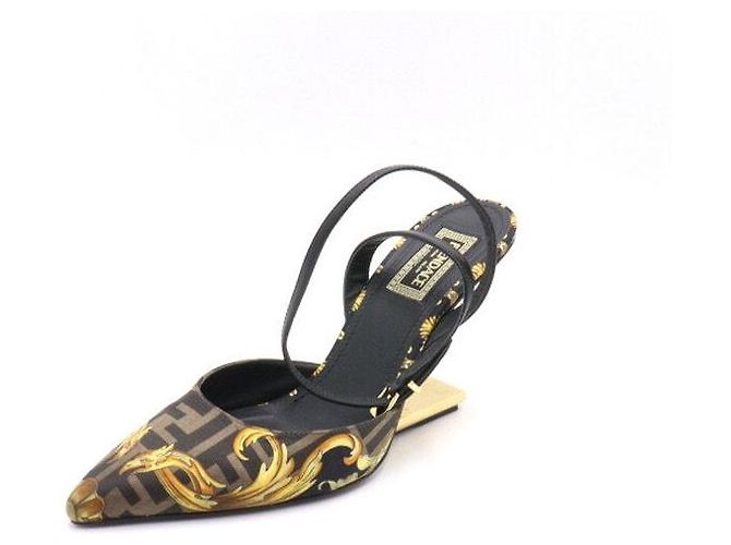Fendi FENDACE Jacquard Slingback Pumps Damenschuhe Schwarz - Ansicht 2