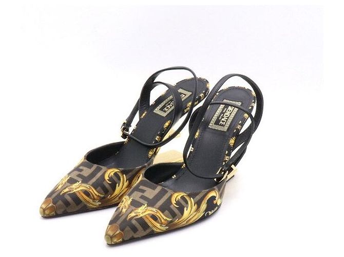Fendi FENDACE Jacquard Slingback Pumps Damenschuhe Schwarz - Ansicht 3
