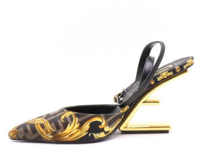 Fendi FENDACE Jacquard Slingback Pumps Damenschuhe Schwarz - Ansicht 4