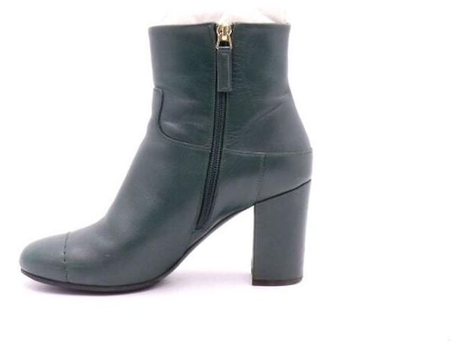 Chanel Botines con cremallera de cuero verde oscuro CC para mujer - vista 4