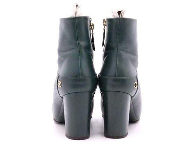 Chanel Botines con cremallera de cuero verde oscuro CC para mujer - vista 5