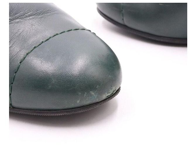 Chanel Botines con cremallera de cuero verde oscuro CC para mujer - vista 7