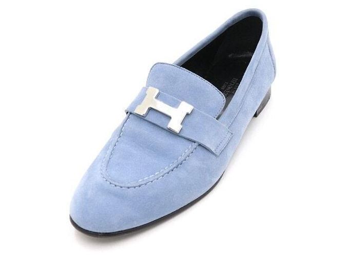 Hermès Mocassini da donna in scamosciato di pelle di capra con logo argento Blu - vista 2
