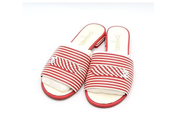 Chanel Mule da donna bicolore in pelle rossa e bianca Rosso - vista 3