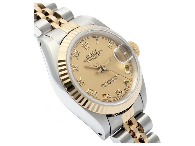 Rolex Goldene Datejust Vintage-Damenuhr mit römischen Indizes - Ansicht 11
