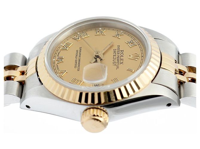 Rolex Goldene Datejust Vintage-Damenuhr mit römischen Indizes - Ansicht 12