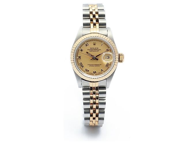 Rolex Goldene Datejust Vintage-Damenuhr mit römischen Indizes - Ansicht 16