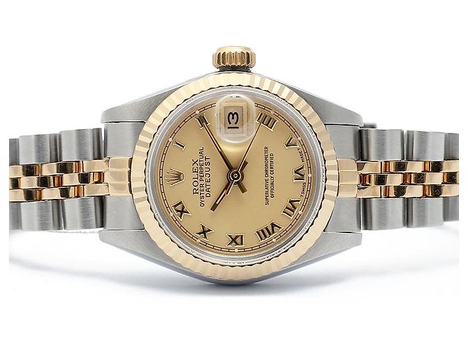 Rolex Goldene Datejust Vintage-Damenuhr mit römischen Indizes - Ansicht 18