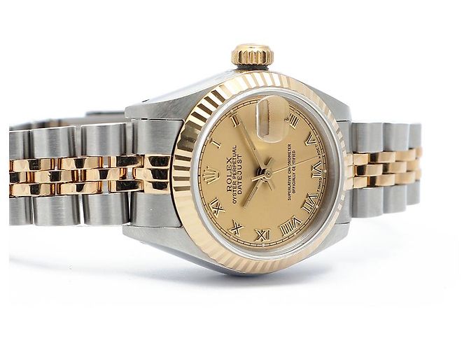 Rolex Goldene Datejust Vintage-Damenuhr mit römischen Indizes - Ansicht 19