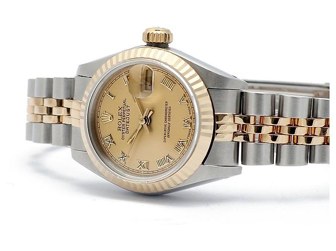 Rolex Goldene Datejust Vintage-Damenuhr mit römischen Indizes - Ansicht 20