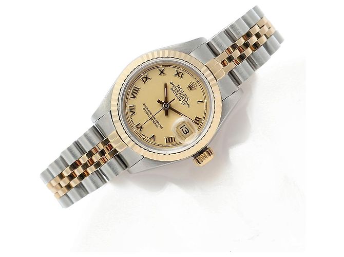 Rolex Goldene Datejust Vintage-Damenuhr mit römischen Indizes - Ansicht 22