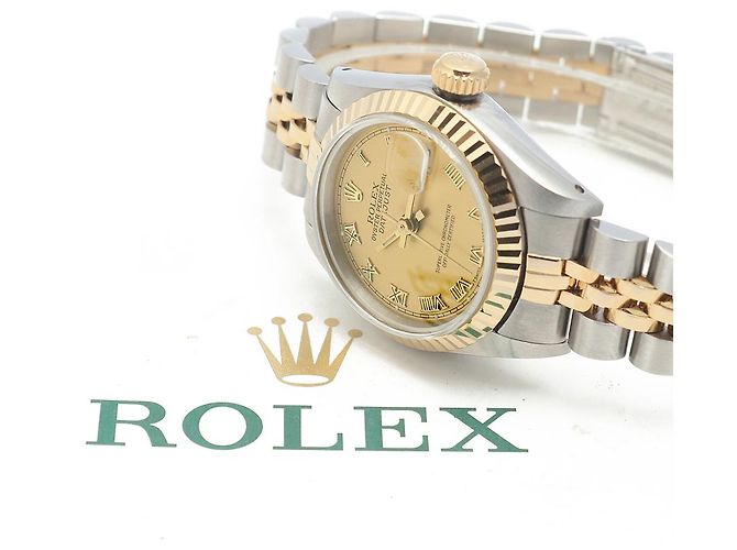 Rolex Goldene Datejust Vintage-Damenuhr mit römischen Indizes - Ansicht 23