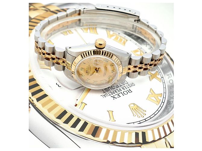 Rolex Goldene Datejust Vintage-Damenuhr mit römischen Indizes - Ansicht 24