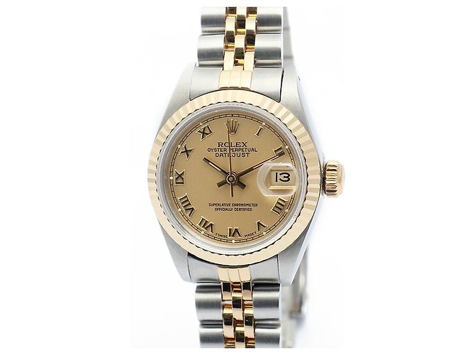 Rolex Goldene Datejust Vintage-Damenuhr mit römischen Indizes - Ansicht 8