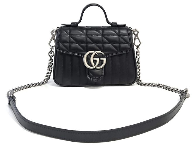 Gucci Mini borsa a tracolla GG Marmont in pelle trapuntata Nero - vista 3