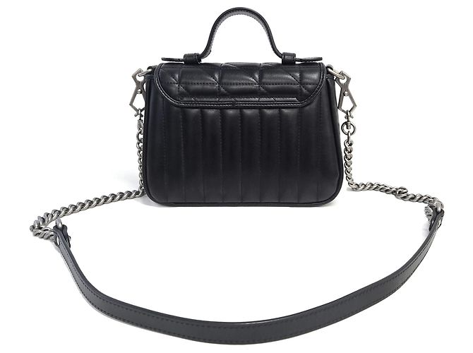 Gucci Mini borsa a tracolla con patta in pelle matelassé GG Marmont nera Nero - vista 3