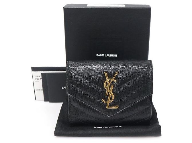 Saint Laurent Textured Black Quilted Compact Tri-Fold Wallet - view 2