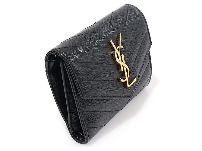 Saint Laurent Textured Black Quilted Compact Tri-Fold Wallet - view 3