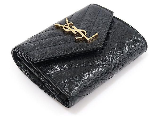 Saint Laurent Textured Black Quilted Compact Tri-Fold Wallet - view 4