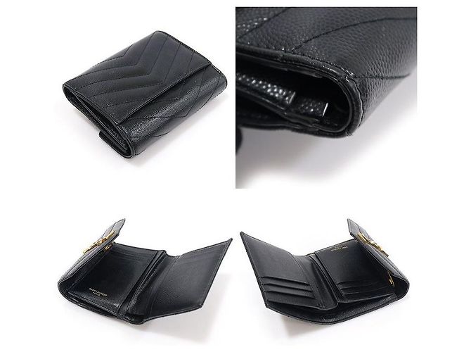 Saint Laurent Textured Black Quilted Compact Tri-Fold Wallet - view 5