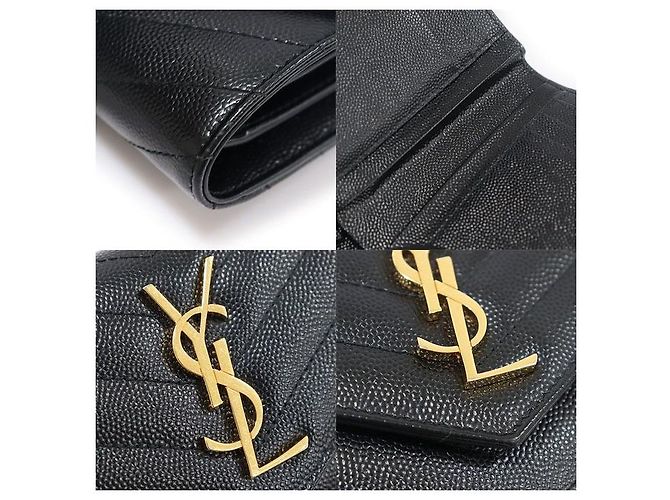 Saint Laurent Textured Black Quilted Compact Tri-Fold Wallet - view 6