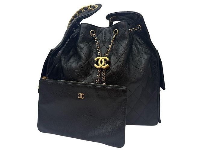 Chanel Borsa a Spalla Medium Chain in Caviar Nero - vista 8