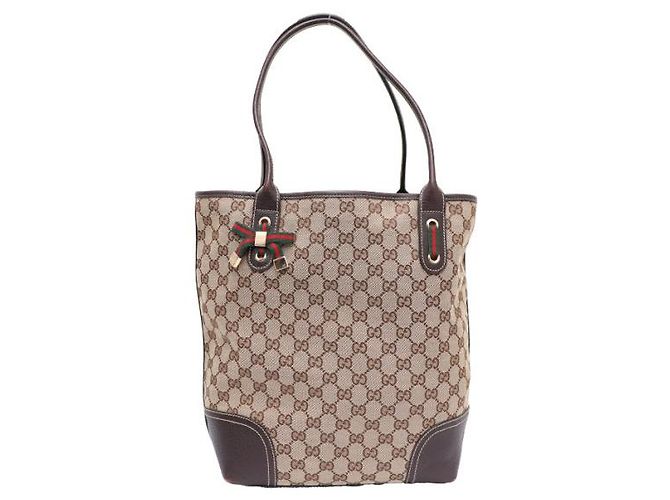 Gucci Sac cabas et sac à bandoulière en toile GG avec logo ruban Marron - vue 9