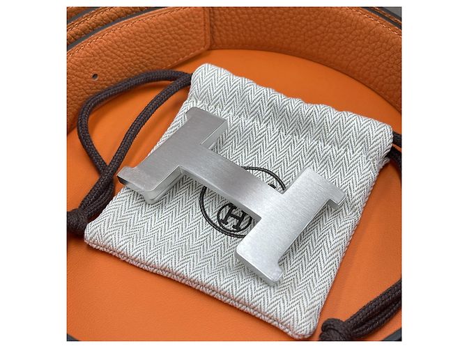 Hermès Reversible Belt Black/Orange Silver Matte - view 3