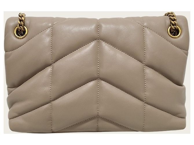 Saint Laurent Kleine Lulu Puffer Schultertasche aus Lammleder in Dunkelbeige mit Kette Braun - Ansicht 5