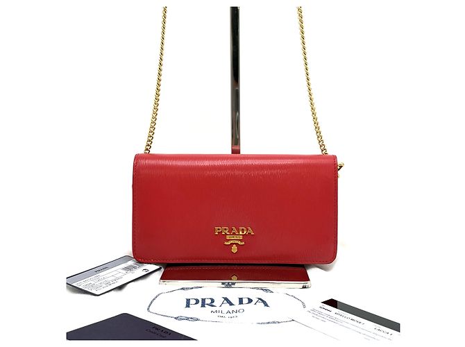 Prada Vitello Move Chain Umhängetasche Rot - Ansicht 15