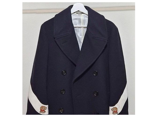Gucci Leopard Patch Woll-Kaschmir-Mantel Blau - Ansicht 4