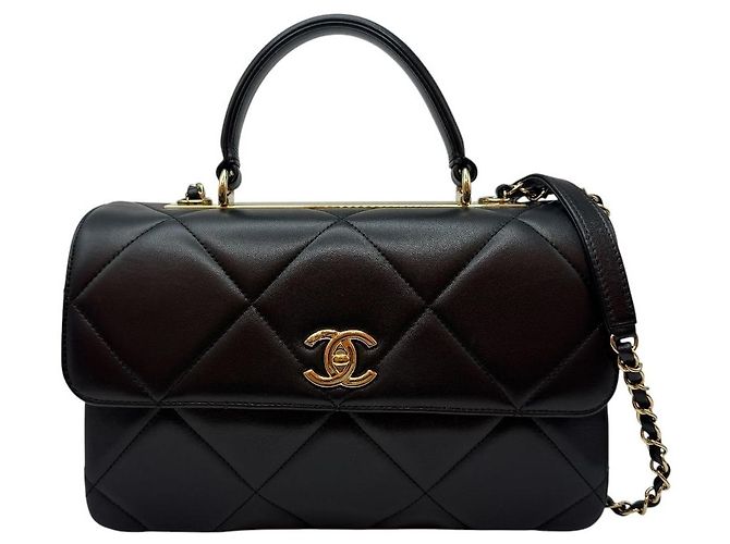 Chanel Borsa a tracolla con patta e catena Trendy CC in agnello misura Medium Nera Nero - vista 2