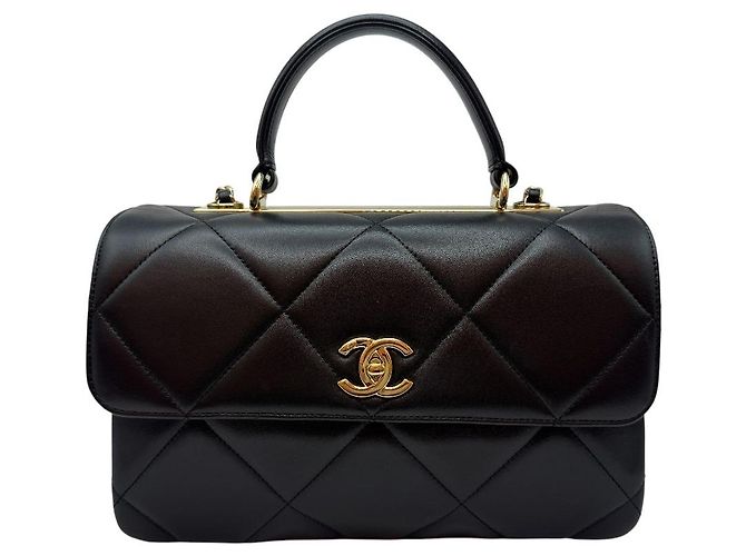 Chanel Borsa a tracolla con patta e catena Trendy CC in agnello misura Medium Nera Nero - vista 3