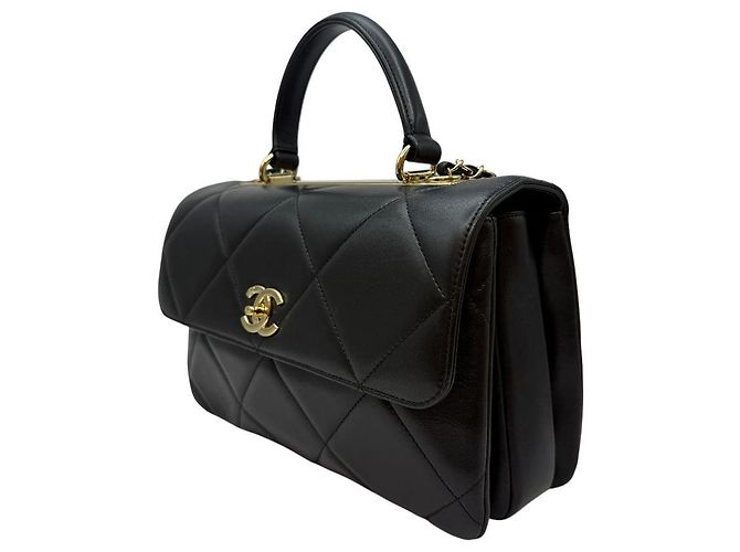 Chanel Borsa a tracolla con patta e catena Trendy CC in agnello misura Medium Nera Nero - vista 4