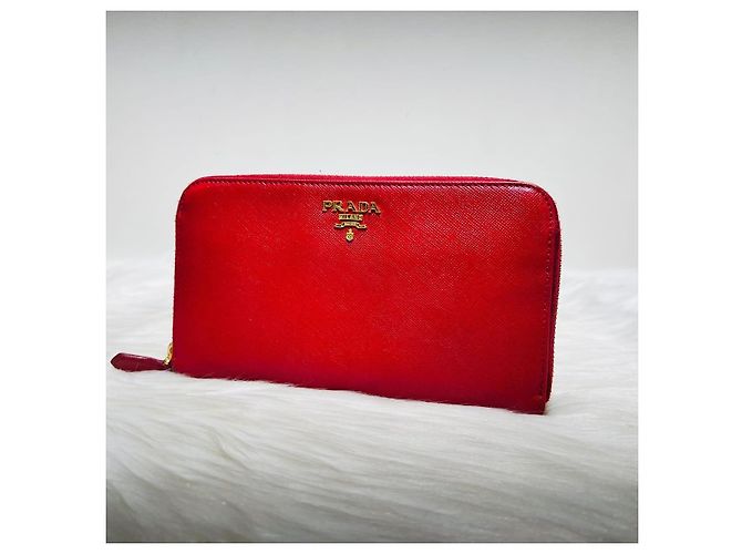 Prada Portafoglio Saffiano con zip rosso - vista 2