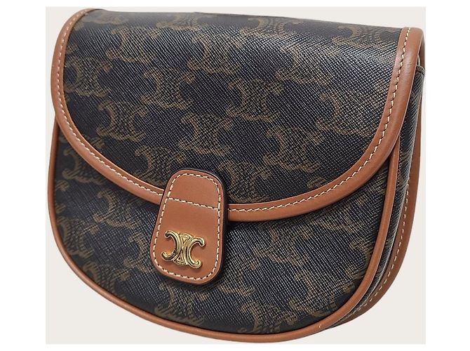 Céline Mini borsa a tracolla Versace in tela Triomphe e pelle di vitello Tan Marrone - vista 2
