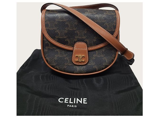 Céline Mini borsa a tracolla Versace in tela Triomphe e pelle di vitello Tan Marrone - vista 7
