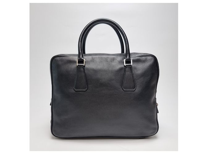 Jacquard Prada Valigetta in pelle di vitello con logo nero (Usato, Unisex) - vista 2