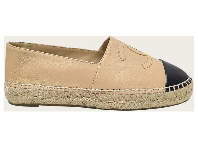 Chanel Espadrilles slip-on in pelle di agnello bicolore beige e nero Marrone - vista 2