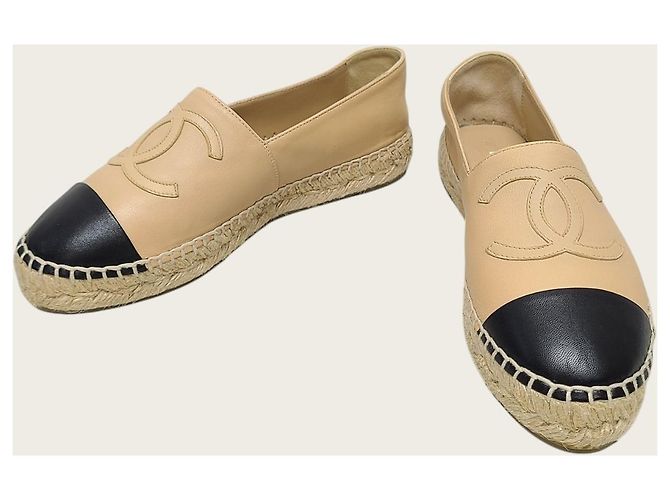 Chanel Espadrilles slip-on in pelle di agnello bicolore beige e nero Marrone - vista 3