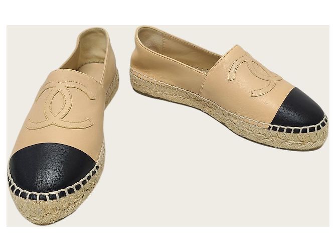 Chanel Espadrilles slip-on in pelle di agnello bicolore beige e nero Marrone - vista 4